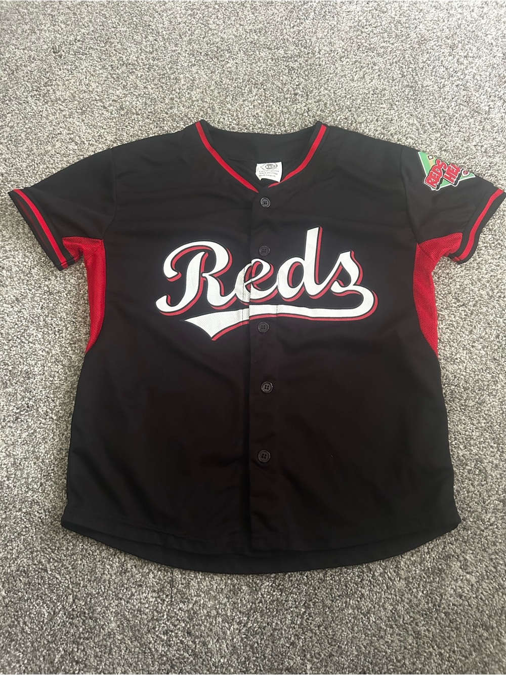 Red Reds Kids' Black and Red Button-Up Baseball Jersey